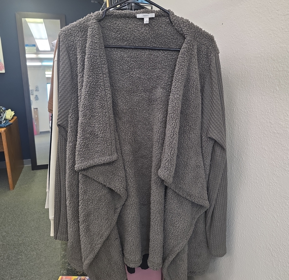 JODIFL Plush Open-Front Hooded Cardigan - Gray